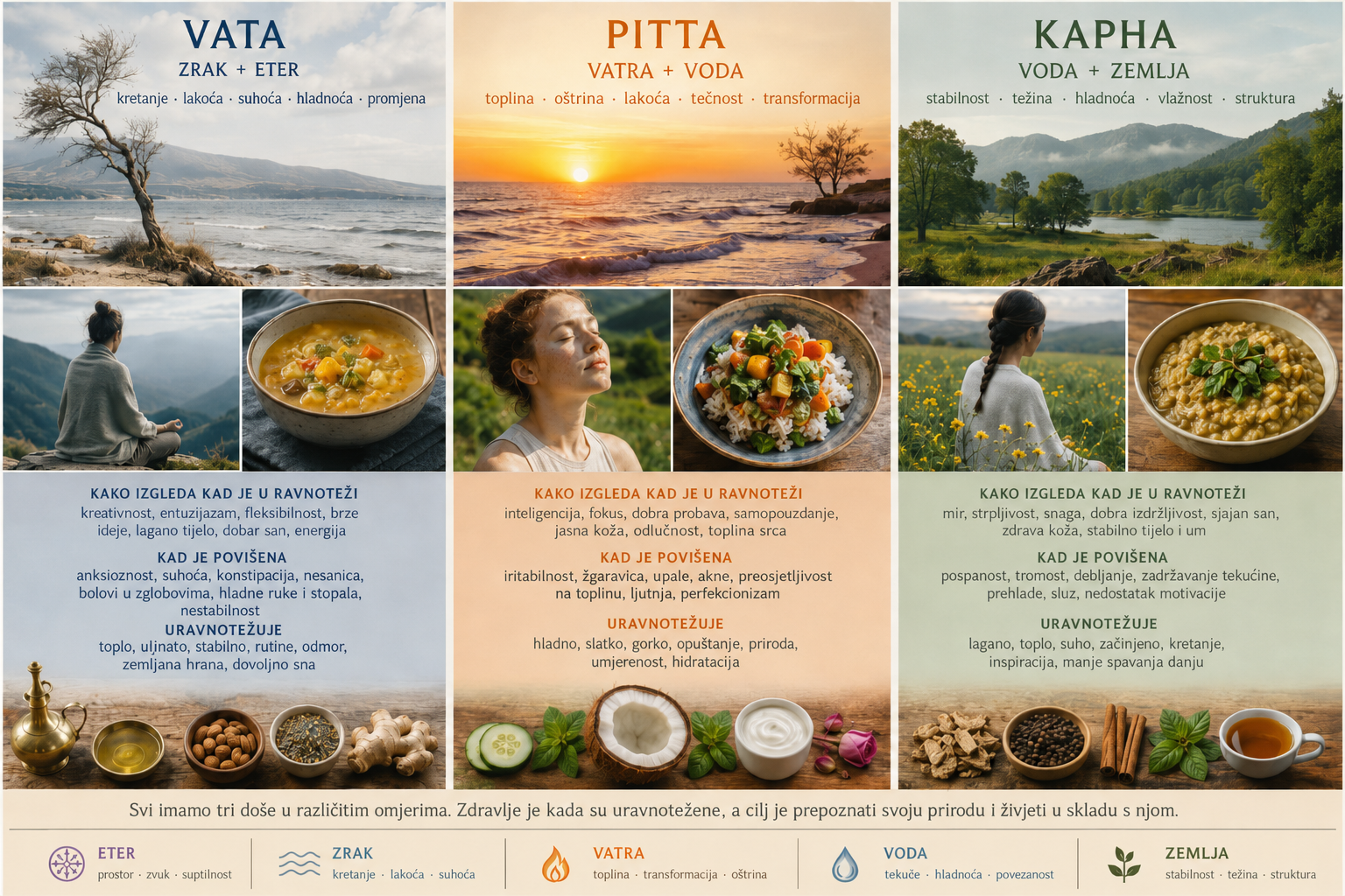 Tri doshe u Ayurvedi: Vata, Pitta i Kapha