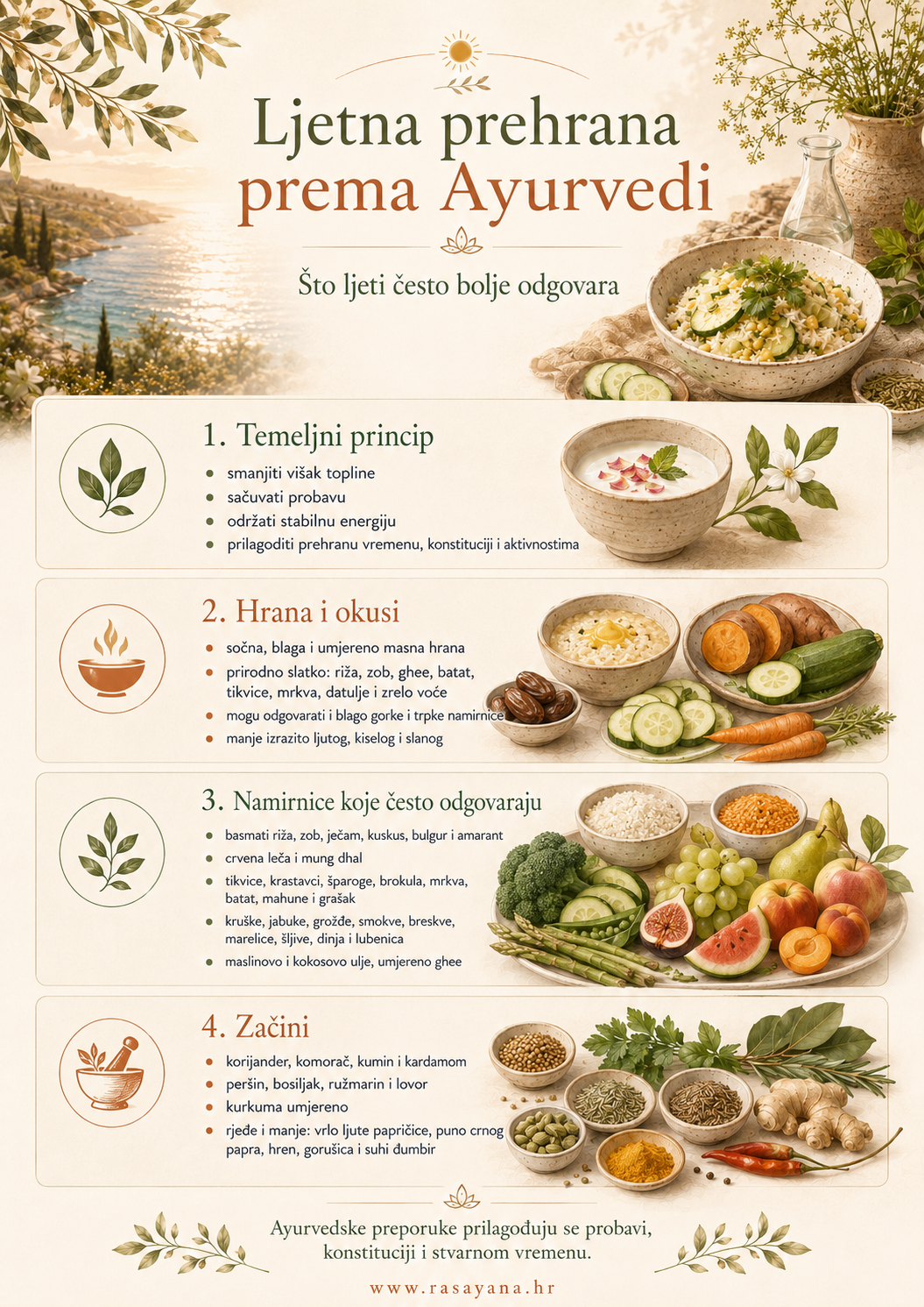 Ljetna prehrana prema Ayurvedi – hrana, okusi, namirnice i začini