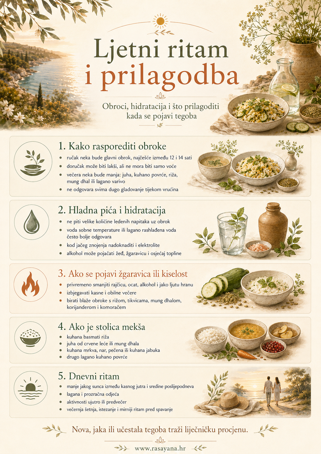 Ljetni ritam prema Ayurvedi – obroci, hidratacija i prilagodba kod tegoba